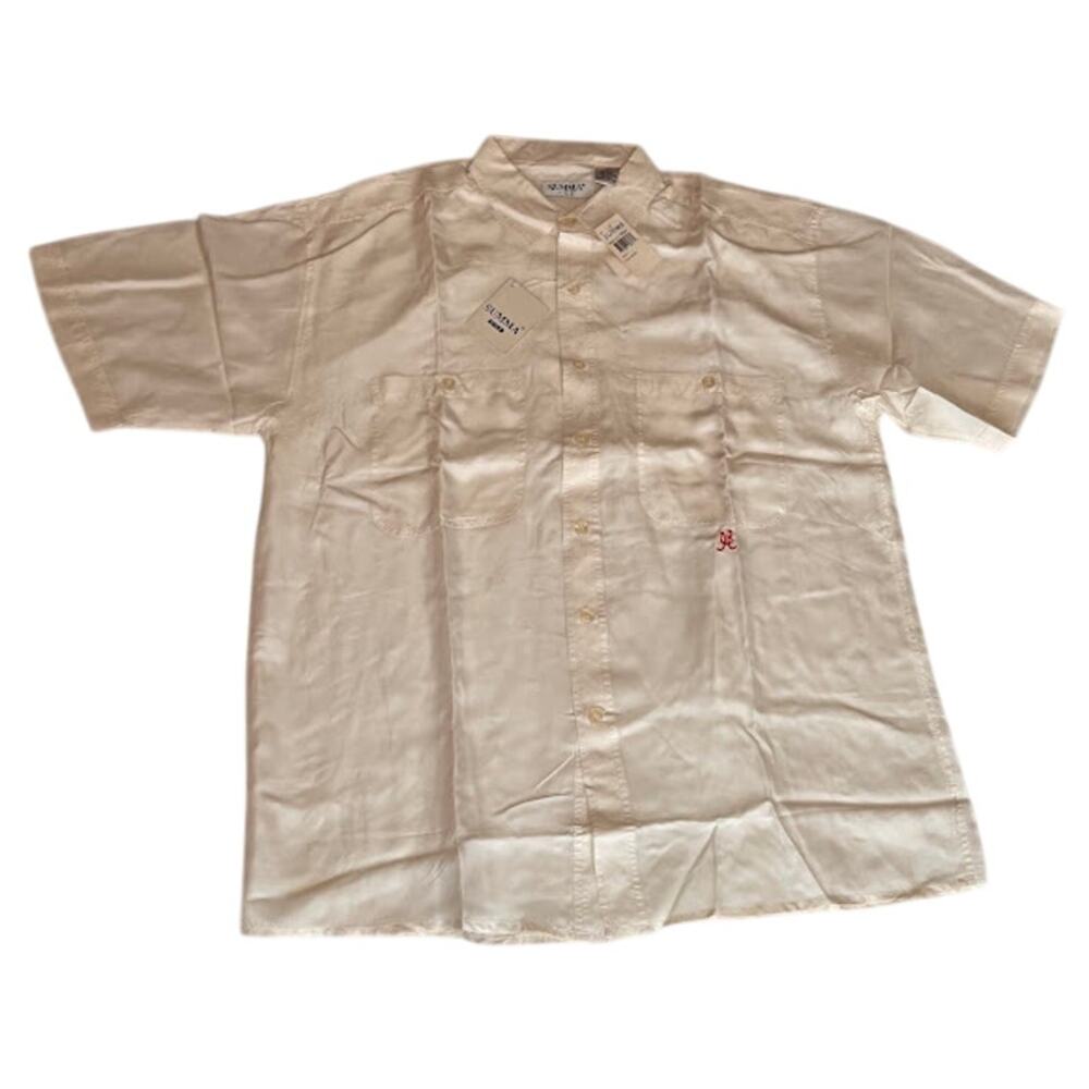 Vintage New 80's Summa Silk Cream Button Down Shirt Size Large